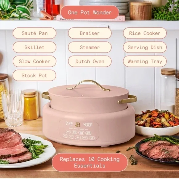 NWOB Beautiful 10 in 1, - 6 Qt Electric Multi-Cooker, Rose by Drew Barrymore